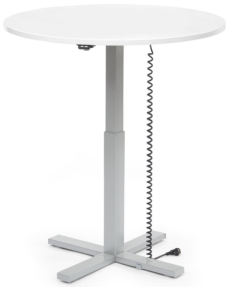 Höhenverstellbarer Schreibtisch MODUL Monosäule | Weiß | Platte Rund - Durchmesser 1000 mm | Alusilber