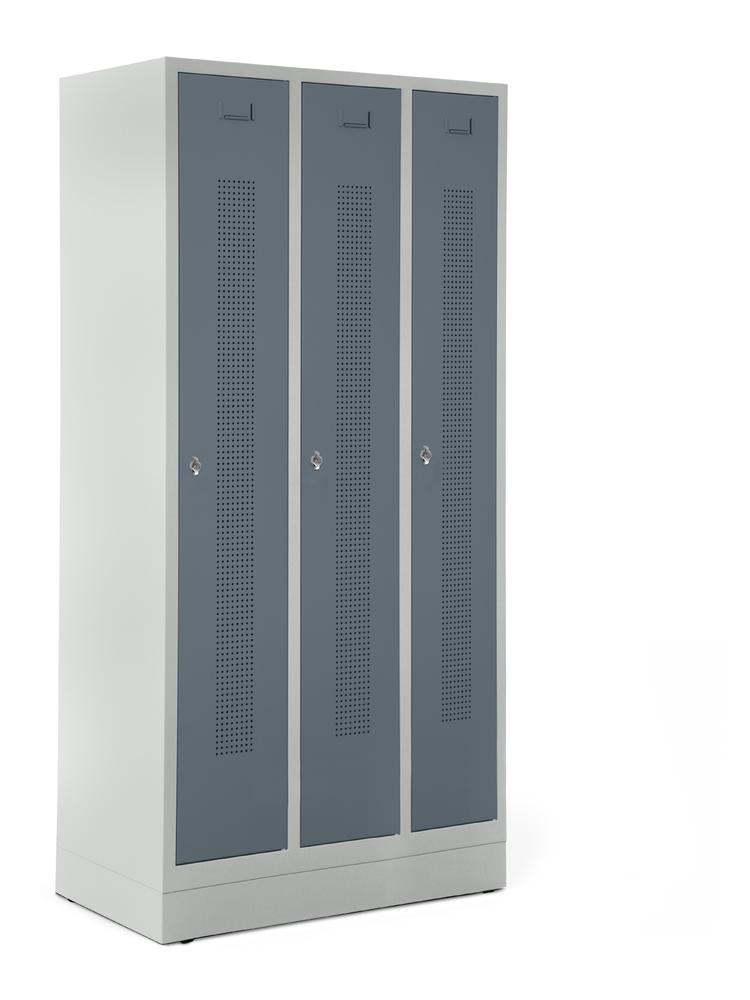 Garderobenspinde SYSTEM SP1 mit Sockel | Blaugrau RAL 7031 | mit Sockel | 300 | Drehriegelverschluss