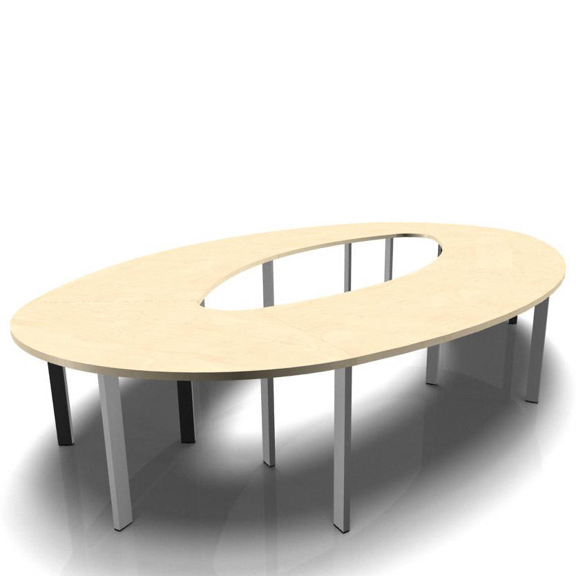 Konferenztisch DELTA-ORBIS | Ahorndekor | 4430 | Oval, 12 Sitzplätze | Alusilber RAL 9006
