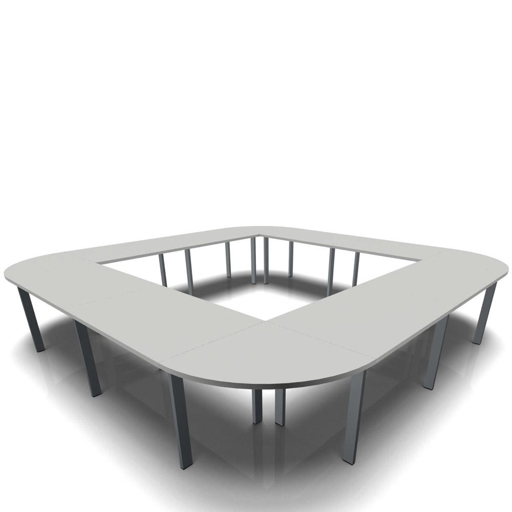 Konferenztisch DELTA-ORBIS | Lichtgrau | 4000 | U-Form abgerundet, 12 Sitzplätze | Dunkelgrau RAL 7012