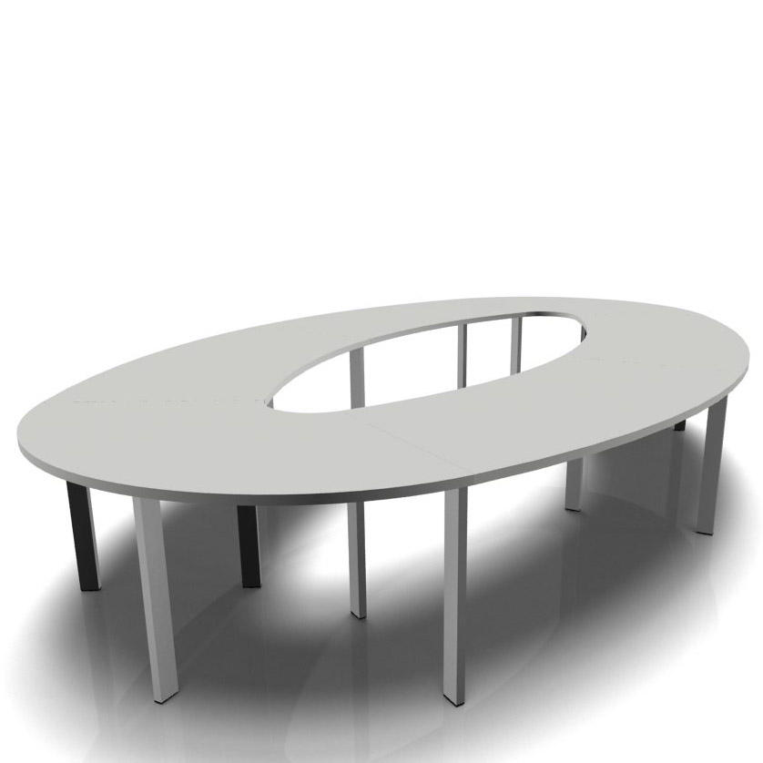 Konferenztisch DELTA-ORBIS | Lichtgrau | 4430 | Oval, 12 Sitzplätze | Alusilber RAL 9006