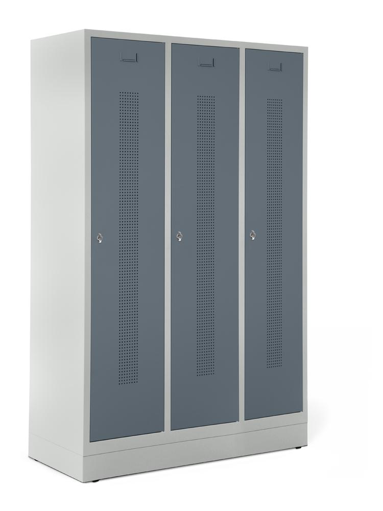 Garderobenspinde SYSTEM SP1 mit Sockel | Blaugrau RAL 7031 | mit Sockel | 400 | Drehriegelverschluss