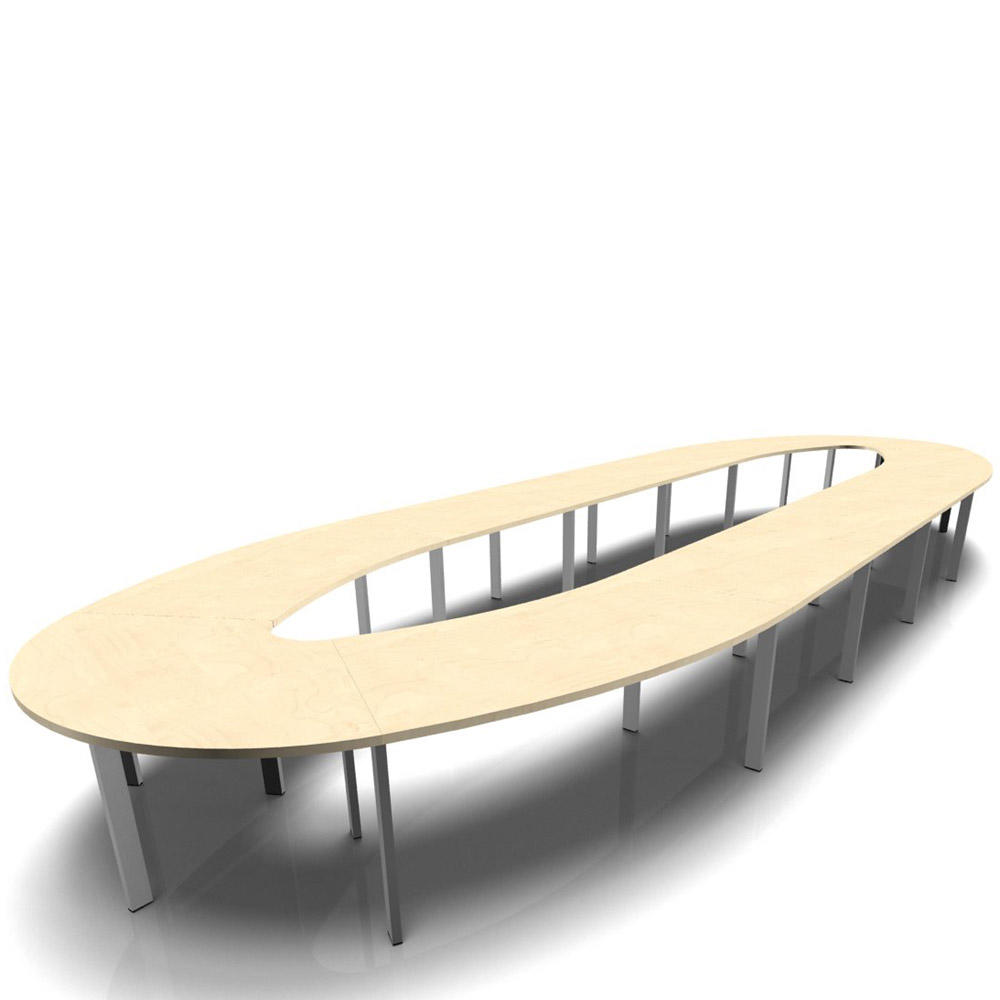 Konferenztisch DELTA-ORBIS | Ahorndekor | 9230 | Oval, 24 Sitzplätze | Alusilber RAL 9006