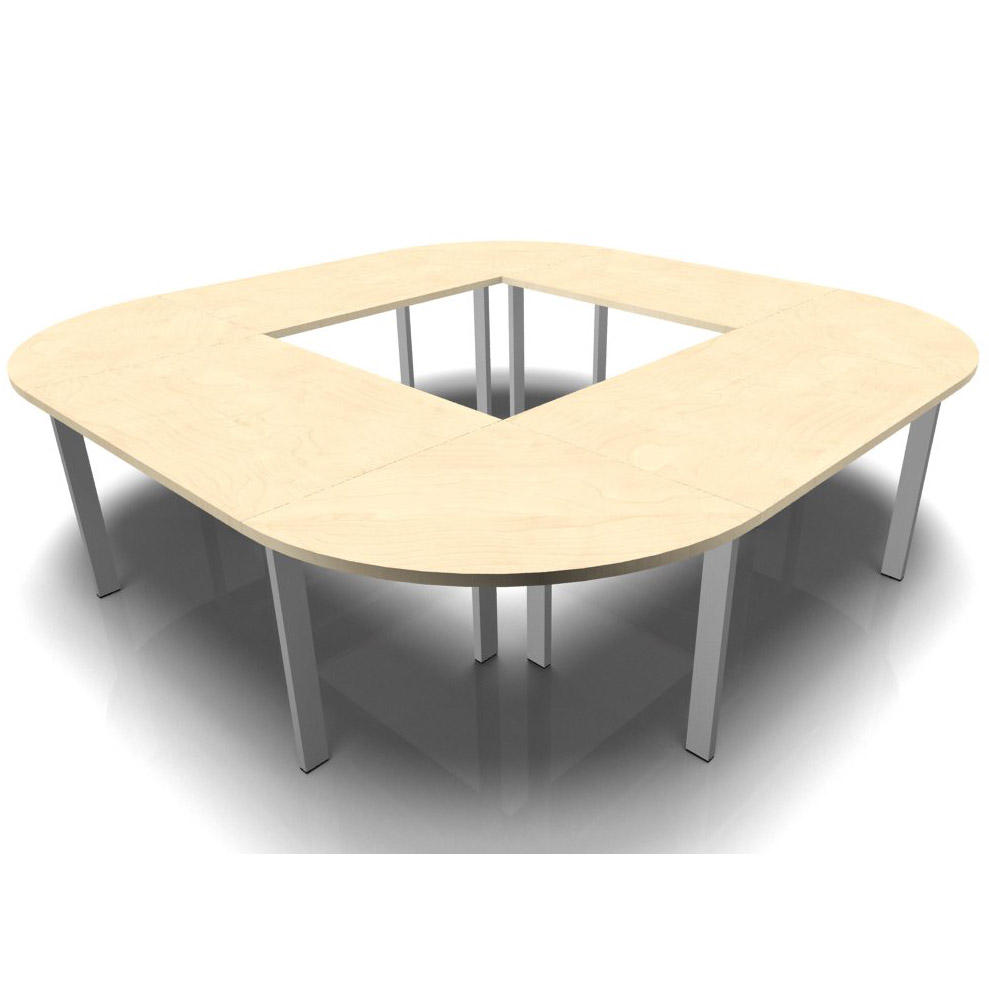 Konferenztisch DELTA-ORBIS | Ahorndekor | 3200 | Quadratisch, 12 Sitzplätze | Alusilber RAL 9006