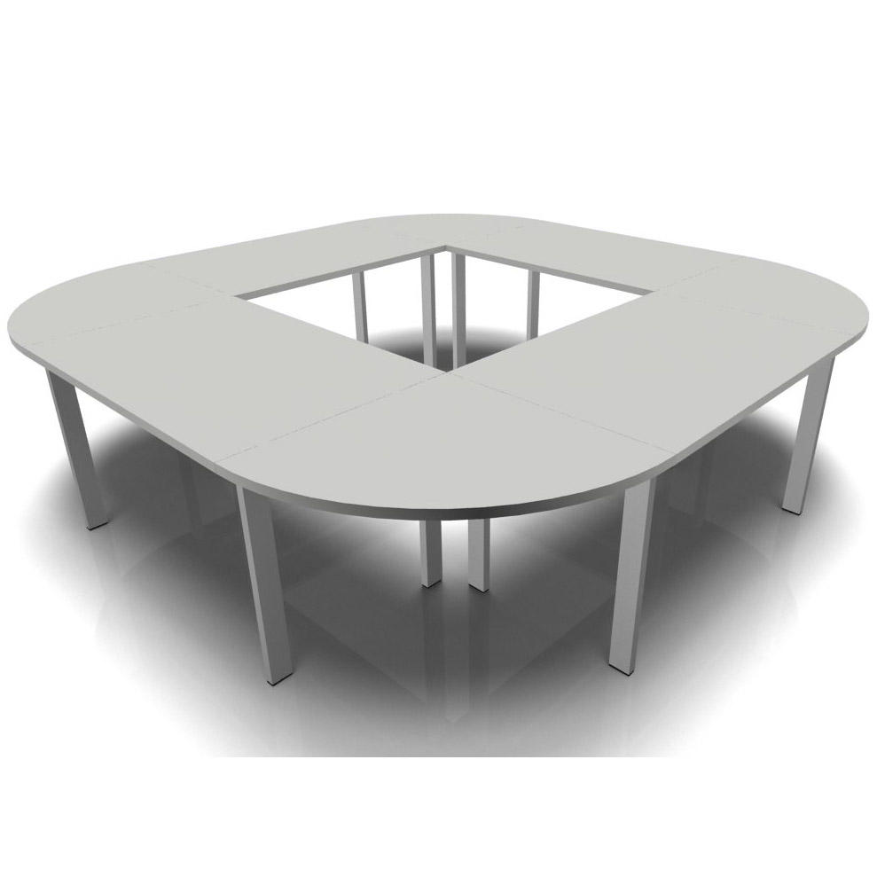 Konferenztisch DELTA-ORBIS | Lichtgrau | 3200 | Quadratisch, 12 Sitzplätze | Alusilber RAL 9006
