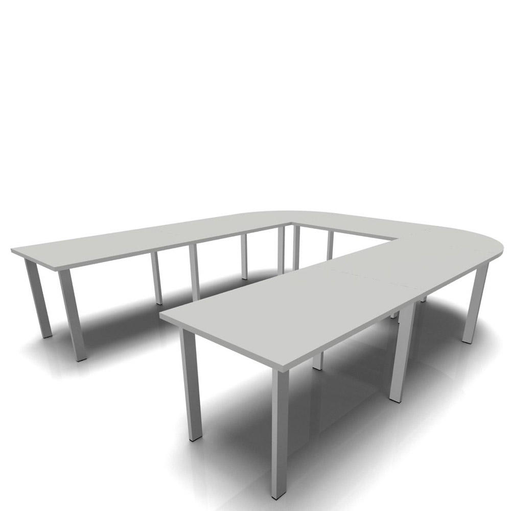 Konferenztisch DELTA-ORBIS | Lichtgrau | 4000 | U-Form abgerundet, 12 Sitzplätze | Alusilber RAL 9006