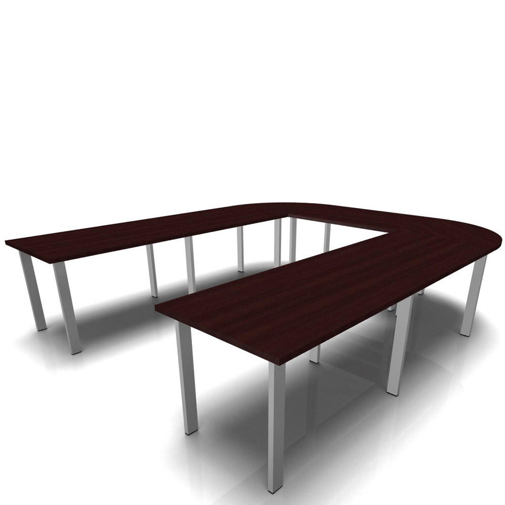 Konferenztisch DELTA-ORBIS | Wenge | 4000 | U-Form abgerundet, 12 Sitzplätze | Alusilber RAL 9006