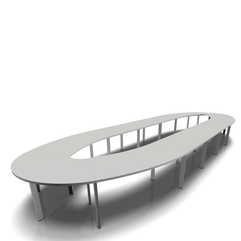 Konferenztisch DELTA-ORBIS | Lichtgrau | 9230 | Oval, 24 Sitzplätze | Alusilber RAL 9006
