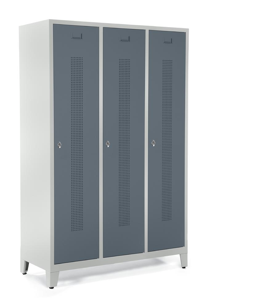 Garderobenspinde SYSTEM SP1 mit Füßen | Blaugrau RAL 7031 | mit Füßen | 400 | Drehriegelverschluss