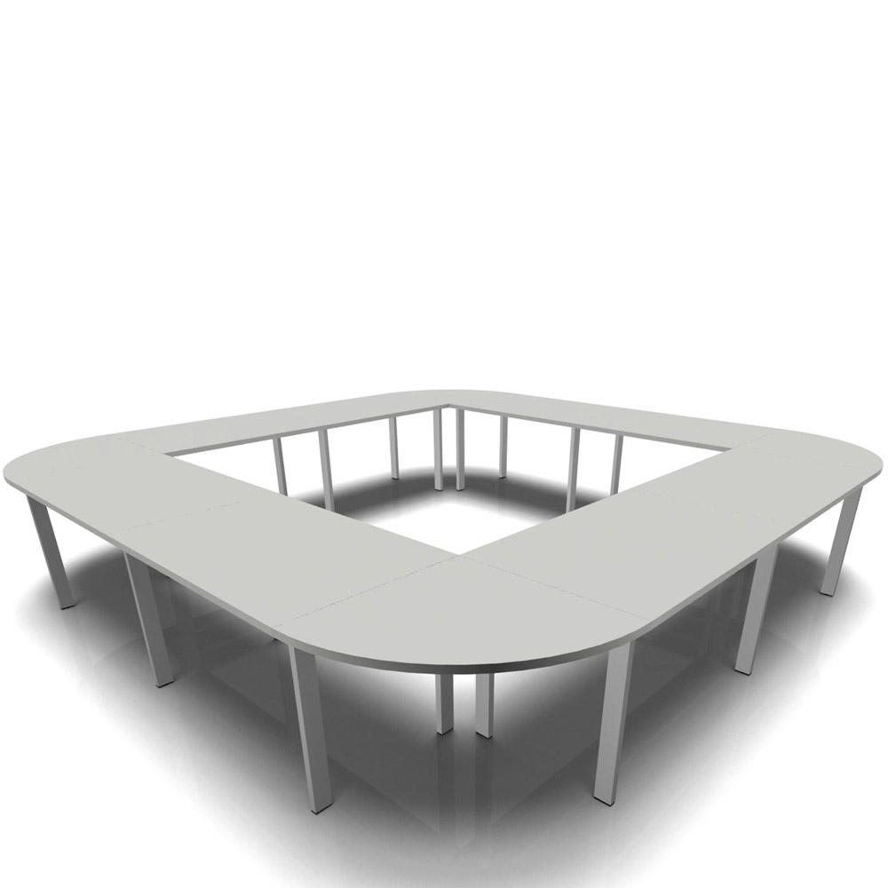 Konferenztisch DELTA-ORBIS | Lichtgrau | 4800 | Quadratisch, 20 Sitzplätze | Alusilber RAL 9006