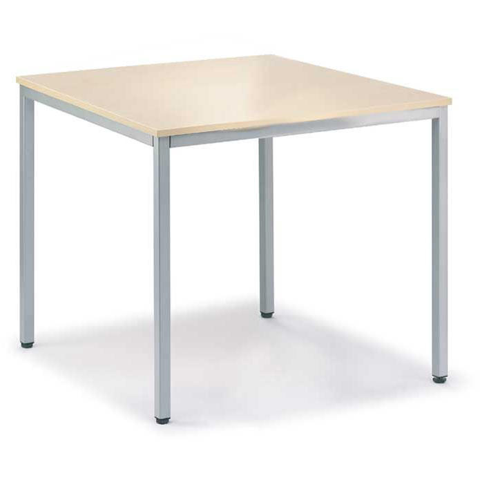 Konferenztisch BASE-MODUL | Ahorndekor | 800 | 800 | Alusilber RAL 9006 | Quadrat