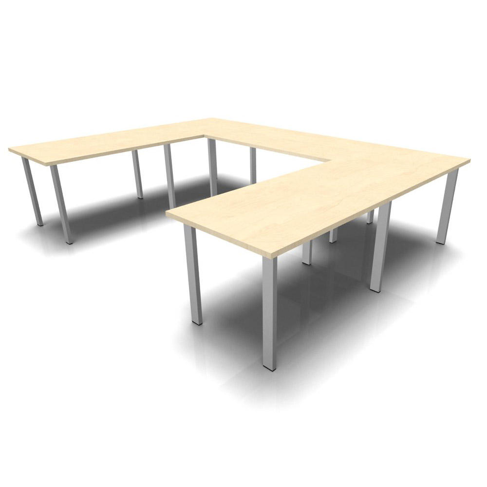Konferenztisch DELTA-ORBIS | Ahorndekor | 3200 | U-Form eckig, 12 Sitzplätze | Alusilber RAL 9006