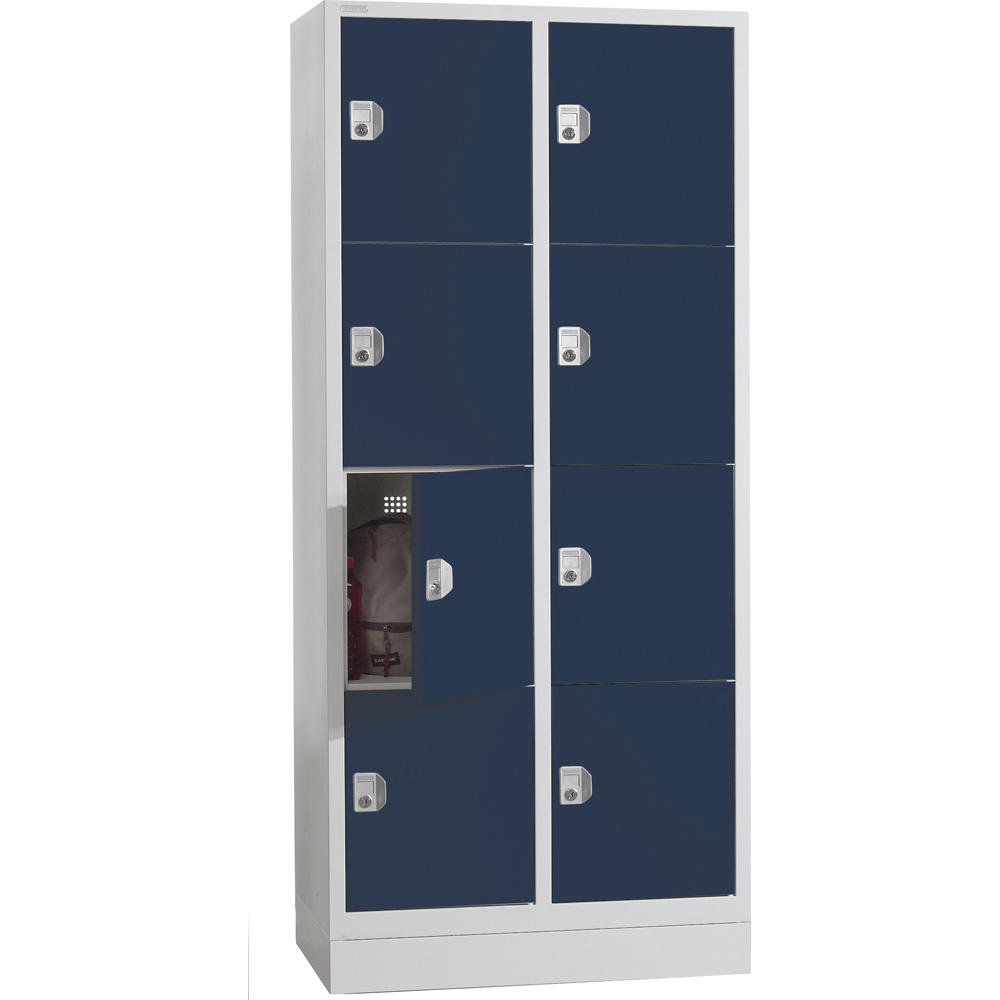 Schließfach-Stahlschrank SP PROFI mit Sockel | Stahlblau RAL 5011 | mit Sockel | Zylinderschloss