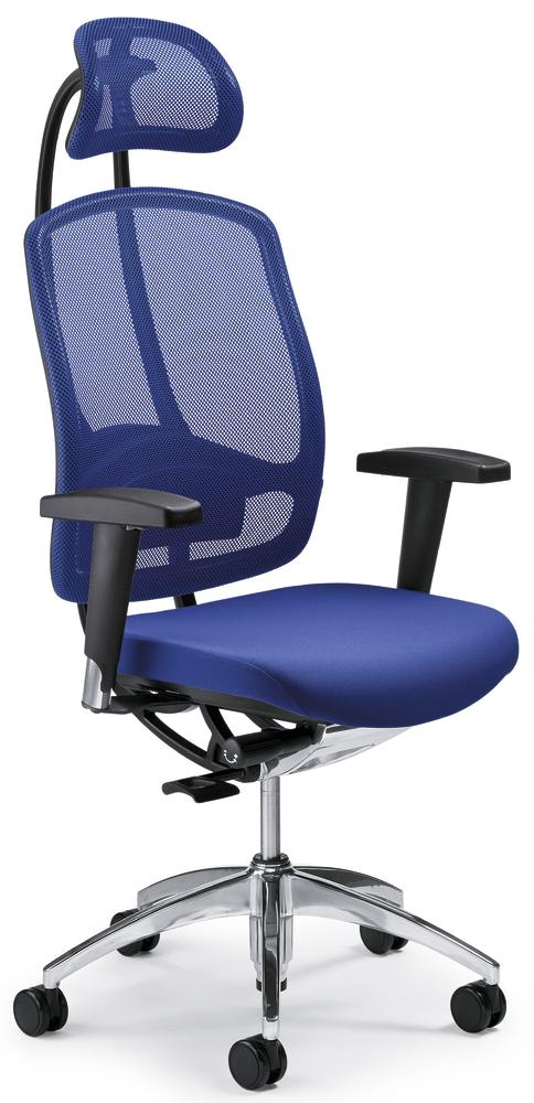 Bürostuhl MATTEGO mit Armlehnen | Blau/Blau | Poliert | mit Kopfstütze | verstellbare Armlehnen