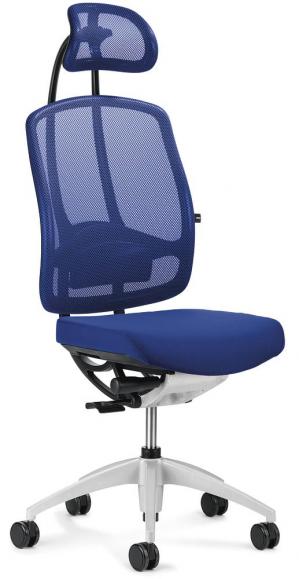 Bürostuhl MATTEGO mit Armlehnen Blau/Blau | verstellbare Armlehnen | Alusilber | mit Kopfstütze