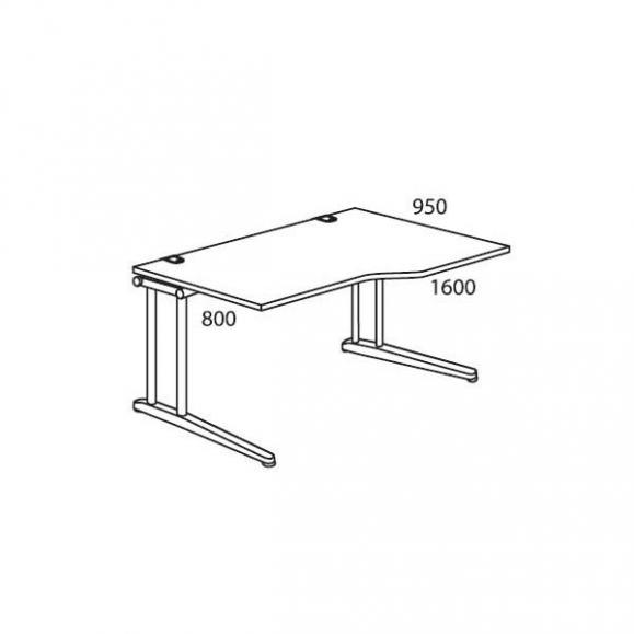 Schreibtisch Freiform C-Fuß PROFI MODUL Weiß | 1600 | Freiform rechtsseitig