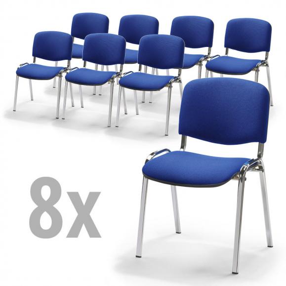 8er Set-Besucherstühle ISO Blau/Schwarz | Verchromt