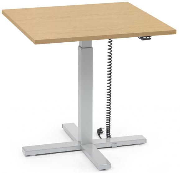Höhenverstellbarer Schreibtisch MODUL Monosäule Buchedekor | Platte Quadrat - B 800 x T 800 mm | Alusilber