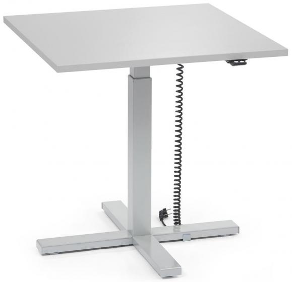 Höhenverstellbarer Schreibtisch MODUL Monosäule Lichtgrau | Platte Quadrat - B 800 x T 800 mm | Alusilber