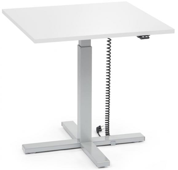 Höhenverstellbarer Schreibtisch MODUL Monosäule Weiß | Platte Quadrat - B 800 x T 800 mm | Alusilber