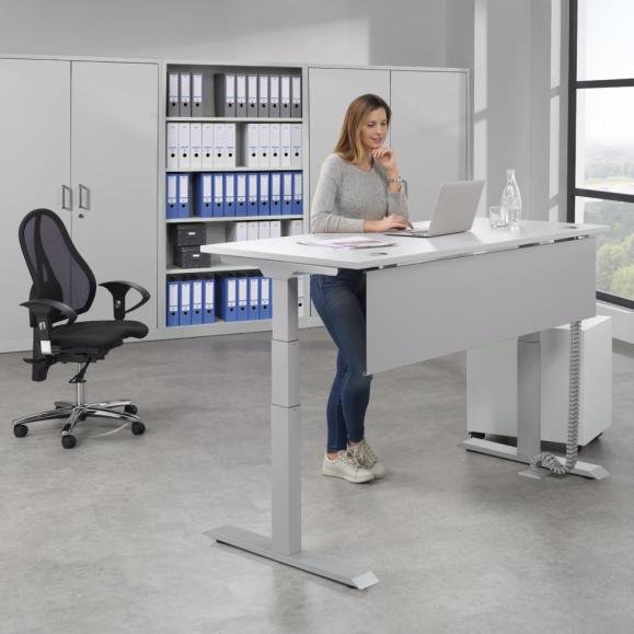 Höhenverstellbarer Schreibtisch FLEX MODUL Lichtgrau | 1600 | Alusilber