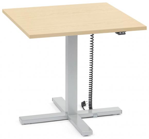 Höhenverstellbarer Schreibtisch MODUL Monosäule Ahorndekor | Platte Quadrat - B 800 x T 800 mm | Alusilber