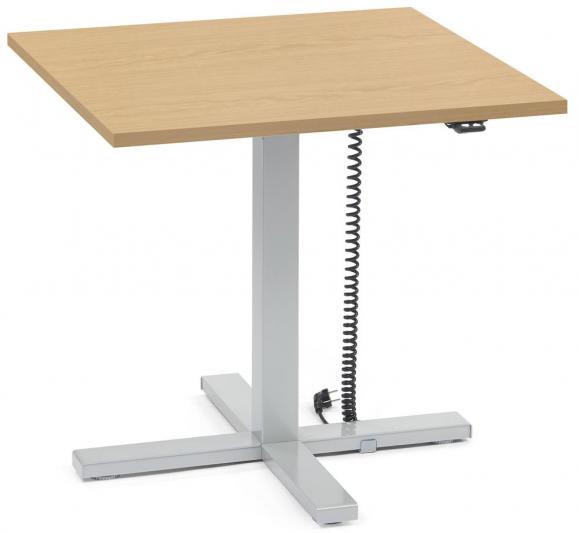 Höhenverstellbarer Schreibtisch MODUL Monosäule Buchedekor | Platte Quadrat - B 800 x T 800 mm | Alusilber