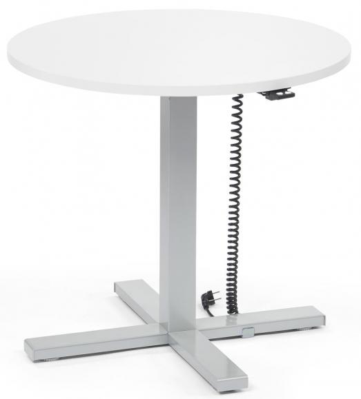 Höhenverstellbarer Schreibtisch MODUL Monosäule Weiß | Platte Rund - Durchmesser 800 mm | Alusilber