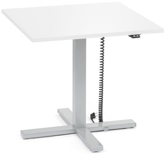 Höhenverstellbarer Schreibtisch MODUL Monosäule Weiß | Platte Quadrat - B 800 x T 800 mm | Alusilber