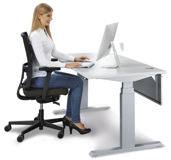 Höhenverstellbarer Schreibtisch Comfort EVO Lichtgrau | 1600 | Alusilber RAL 9006 | 640-1300
