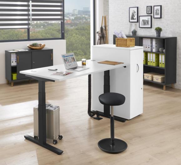 Höhenverstellbarer Schreibtisch PROFI MODUL Weiß | 1800 | Schwarz RAL 9005