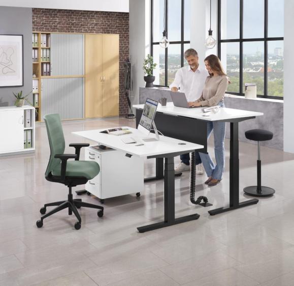 Höhenverstellbarer Schreibtisch PROFI MODUL Weiß | 1400 | Schwarz RAL 9005